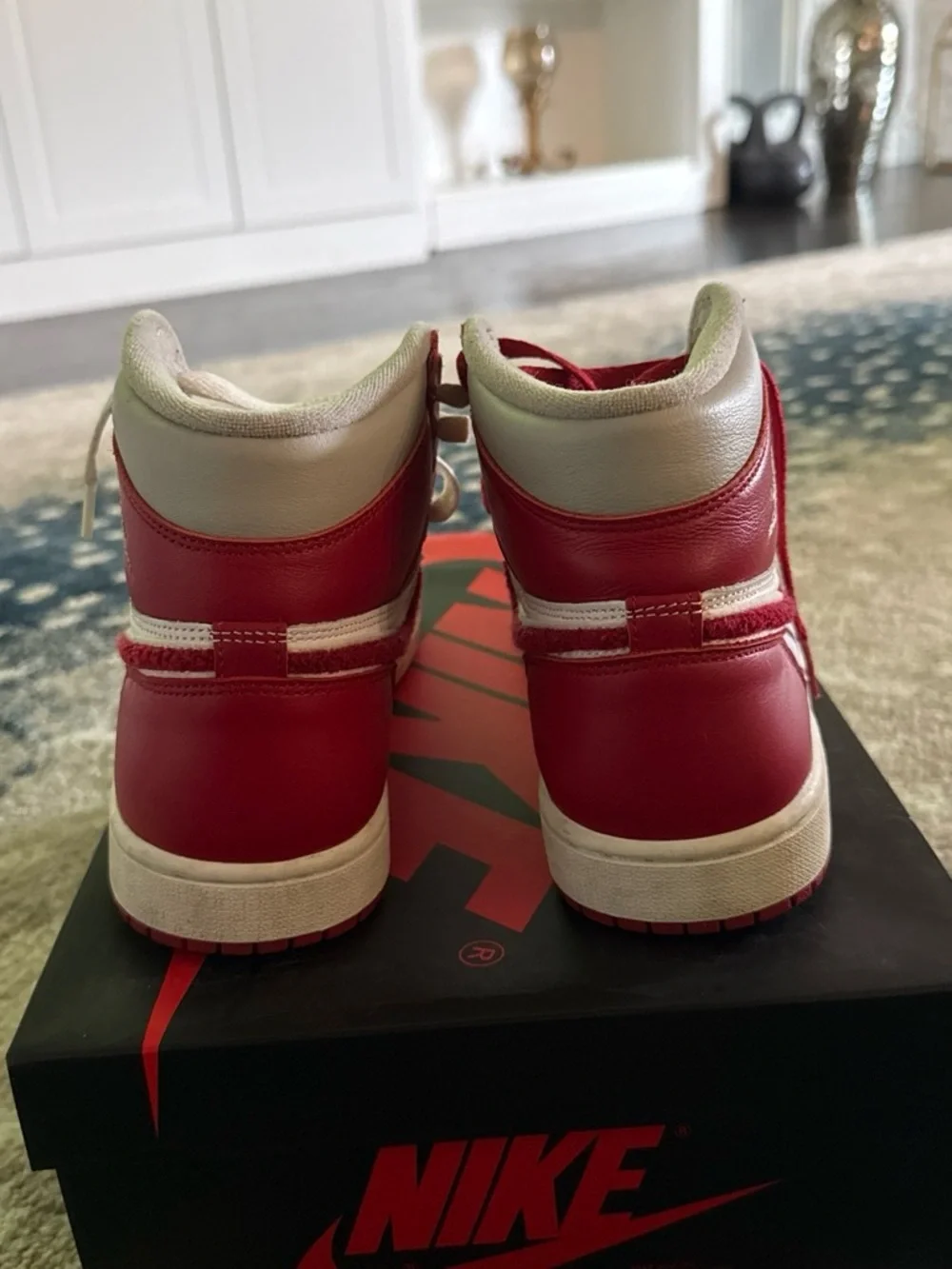 Nike Red and White Retro High-Top Sneakers